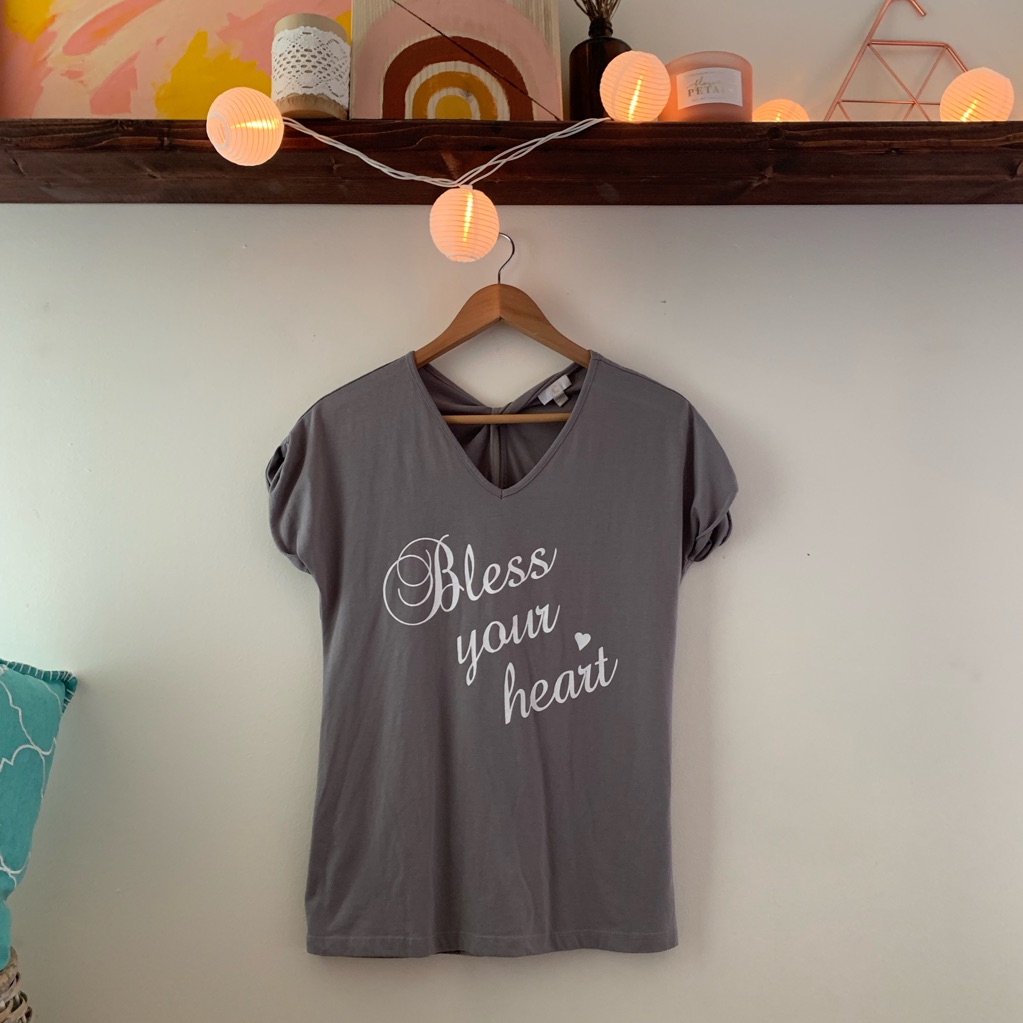 Charming Charlie’s Bless Your Heart Gray Shirt